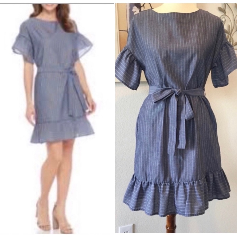 ECI Ruffle Sleeves Dress Gray Size XS